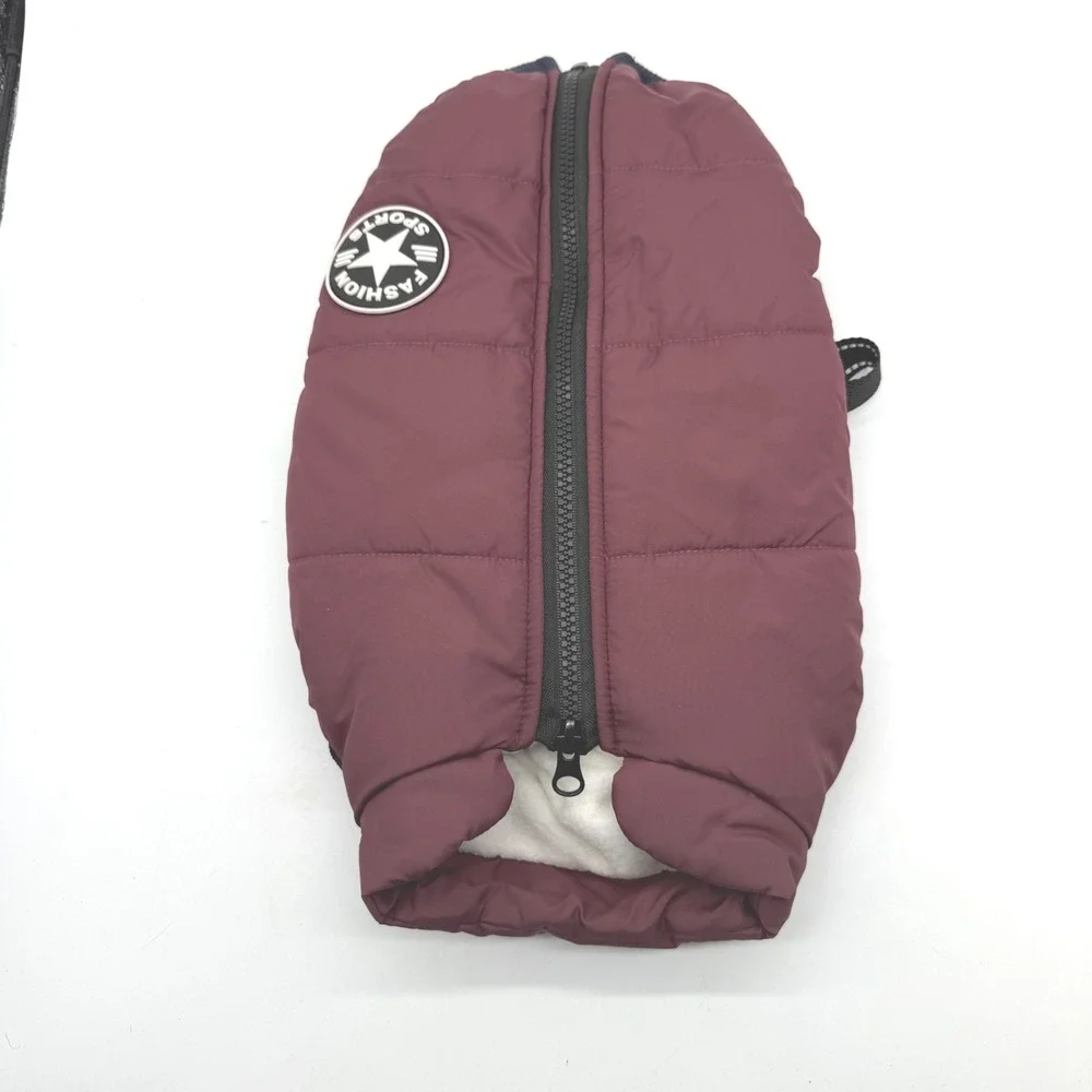 OUSMBABY Dog Winter Coat Vest‎ Harness Burgundy Puffer Padded Warm Fleece